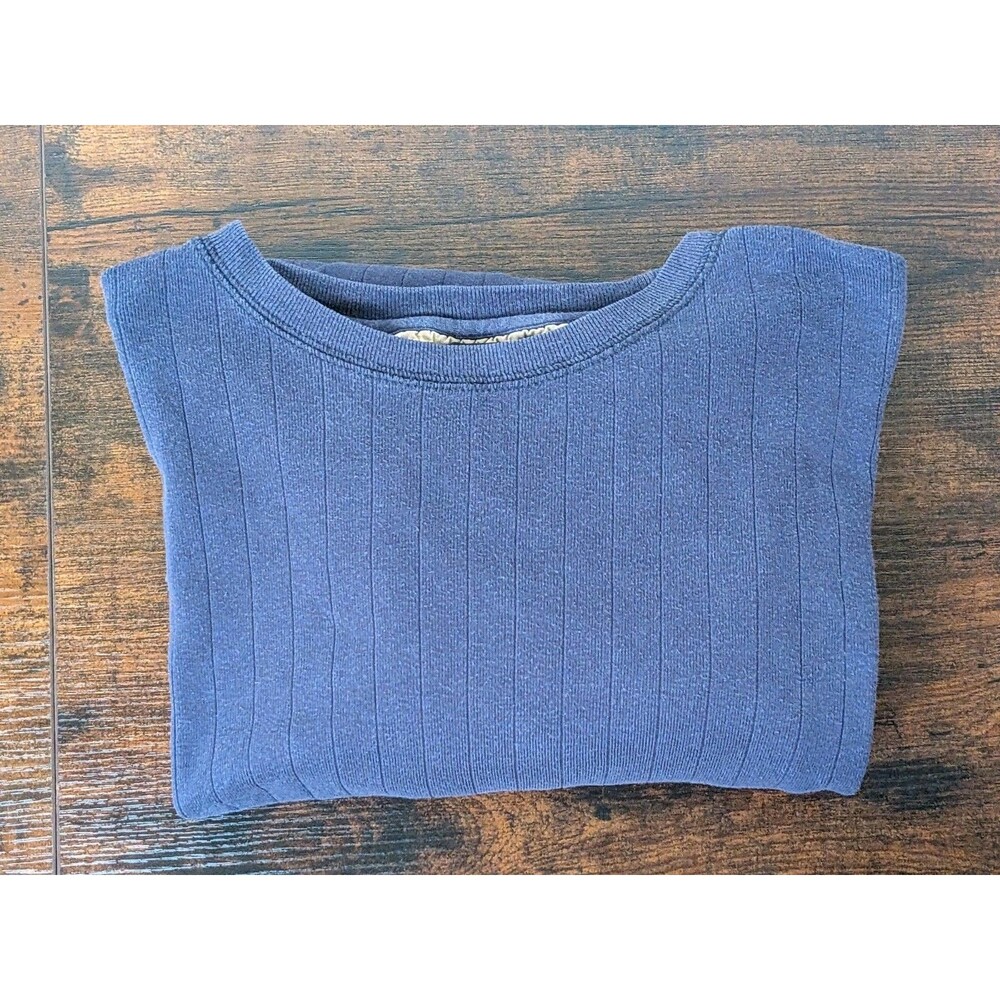 Y2K Tommy Hilfiger Large Navy Blue Ribbed Shirt Long Sleeve Men's Heavyweight - Picture 9 of 10